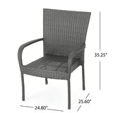Camden Outdoor 3 Piece Wood and Wicker Bistro Set, Gray and Gray Noble House
