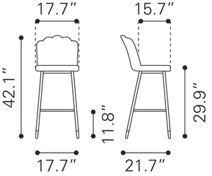 Zuo Modern Zinclair 100% Polyester, Plywood, Steel Modern Commercial Grade Barstool Blue, Gold 100% Polyester, Plywood, Steel