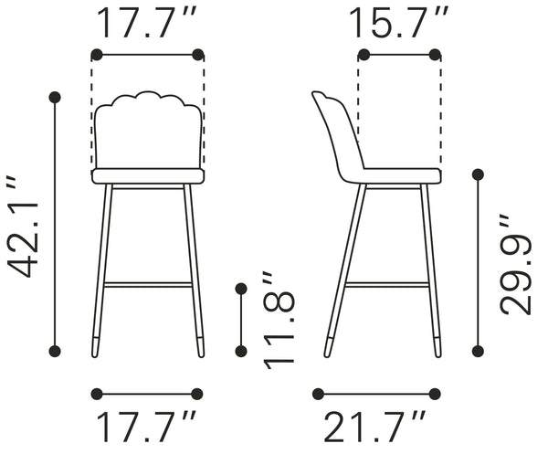 Zuo Modern Zinclair 100% Polyester, Plywood, Steel Modern Commercial Grade Barstool Blue, Gold 100% Polyester, Plywood, Steel
