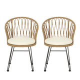 Tavon Outdoor Wicker Dining Chairs with Cushion (Set of 2)