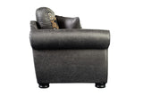 Porter Designs Hunter Wildlife Pattern Reversible to Leather-Look Transitional Loveseat Gray 01-33C-02-8022