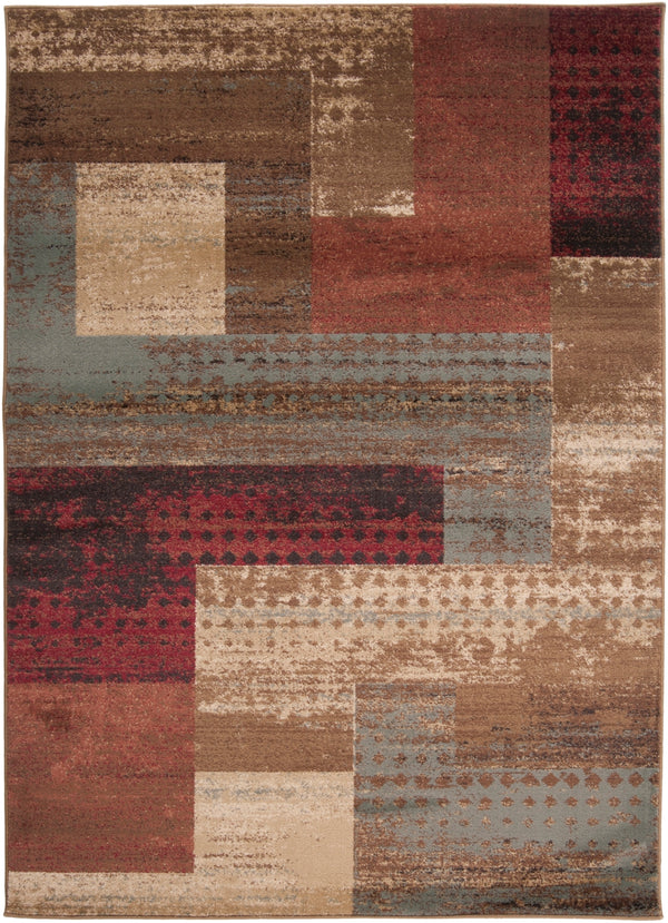 Riley RLY-5004 Modern Polypropylene Rug RLY5004-5376 Dark Red, Dark Brown, Camel, Pear, Charcoal, Black, Tan 100% Polypropylene 5'3" x 7'7"