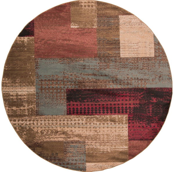 Riley RLY-5004 Modern Polypropylene Rug RLY5004-8RD Dark Red, Dark Brown, Camel, Pear, Charcoal, Black, Tan 100% Polypropylene 7'10" Round