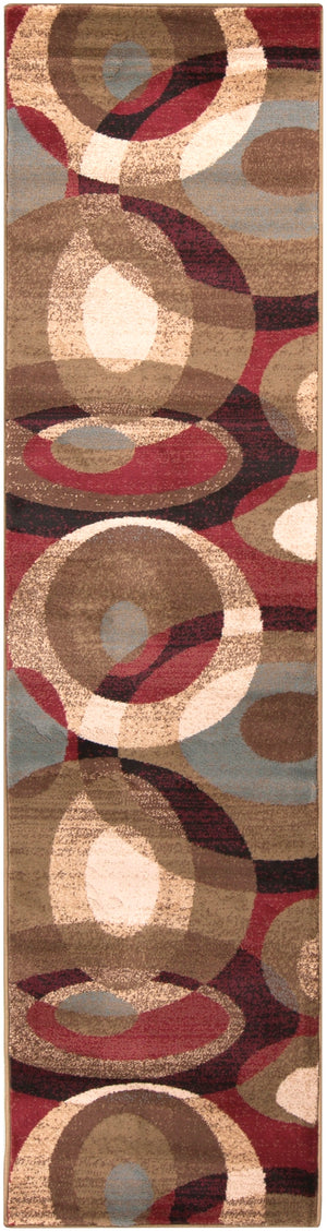 Riley RLY-5007 Modern Polypropylene Rug RLY5007-275 Dark Red, Dark Brown, Camel, Dark Coral, Pear, Charcoal, Black, Tan 100% Polypropylene 2' x 7'5"