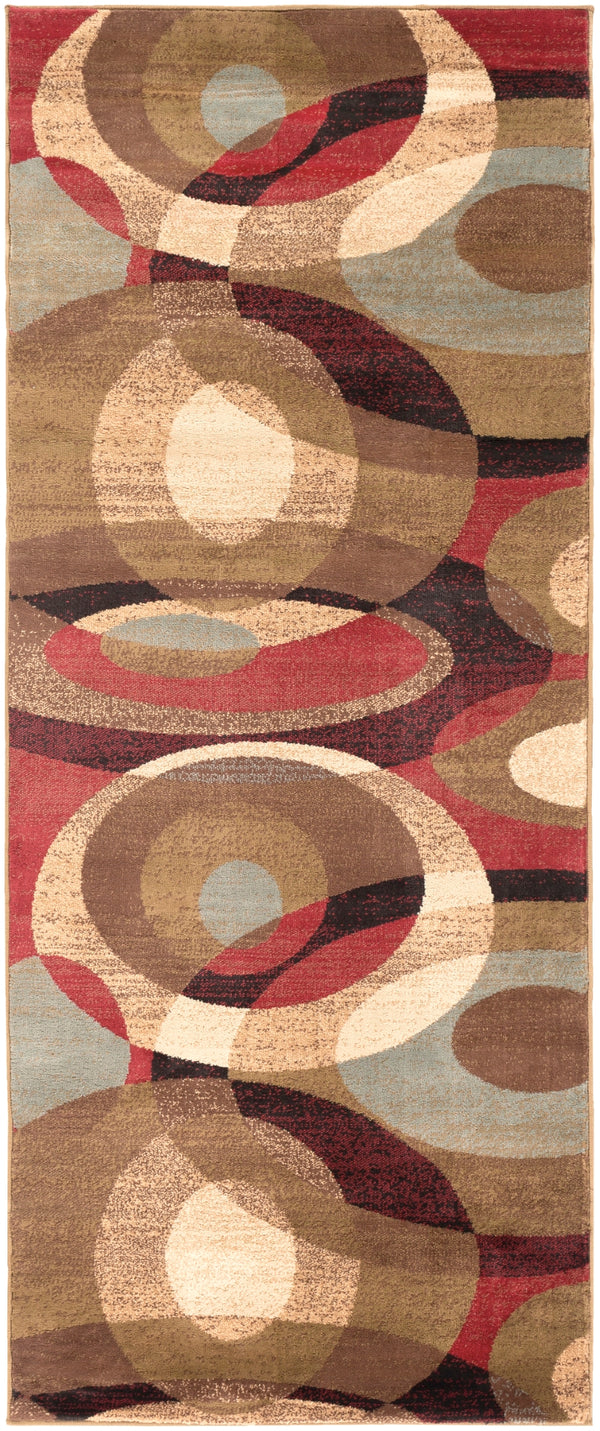 Riley RLY-5007 Modern Polypropylene Rug RLY5007-38 Dark Red, Dark Brown, Camel, Dark Coral, Pear, Charcoal, Black, Tan 100% Polypropylene 2'11" x 7'3"