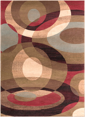 Riley RLY-5007 Modern Polypropylene Rug RLY5007-7101010 Dark Red, Dark Brown, Camel, Dark Coral, Pear, Charcoal, Black, Tan 100% Polypropylene 7'10" x 10'10"