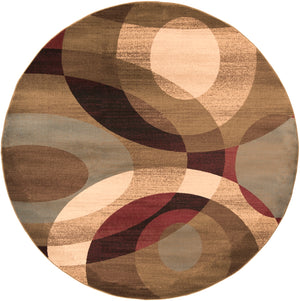 Riley RLY-5007 Modern Polypropylene Rug RLY5007-8RD Dark Red, Dark Brown, Camel, Dark Coral, Pear, Charcoal, Black, Tan 100% Polypropylene 7'10" Round