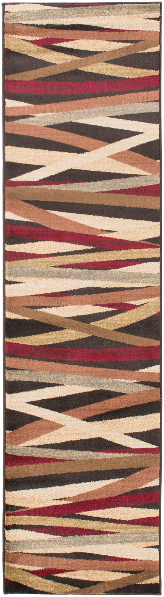 Riley RLY-5057 Modern Polypropylene Rug RLY5057-275 Burgundy, Dark Brown, Butter, Wheat, Olive, Camel, Medium Gray 100% Polypropylene 2' x 7'5"
