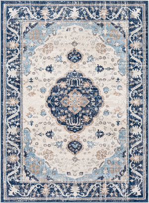 Remy RMY-2308 Traditional Polypropylene Rug RMY2308-71010 Denim, Dark Blue, Taupe, Camel, Charcoal, Medium Gray, Light Gray, White 100% Polypropylene 7'10" x 10'