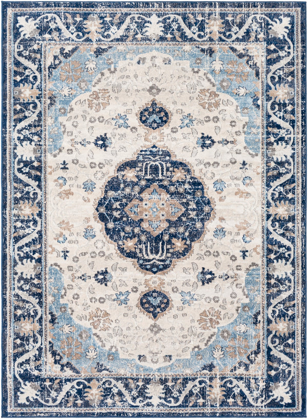 Remy RMY-2308 Traditional Polypropylene Rug RMY2308-71010 Denim, Dark Blue, Taupe, Camel, Charcoal, Medium Gray, Light Gray, White 100% Polypropylene 7'10" x 10'