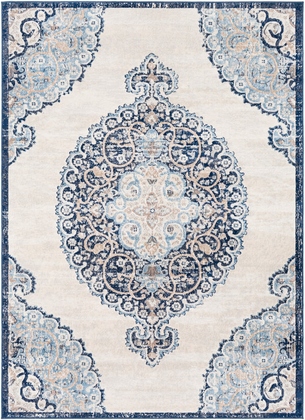 Remy RMY-2318 Traditional Polypropylene Rug RMY2318-71010 Dark Blue, Denim, White, Light Gray, Medium Gray, Charcoal, Taupe, Camel 100% Polypropylene 7'10" x 10'