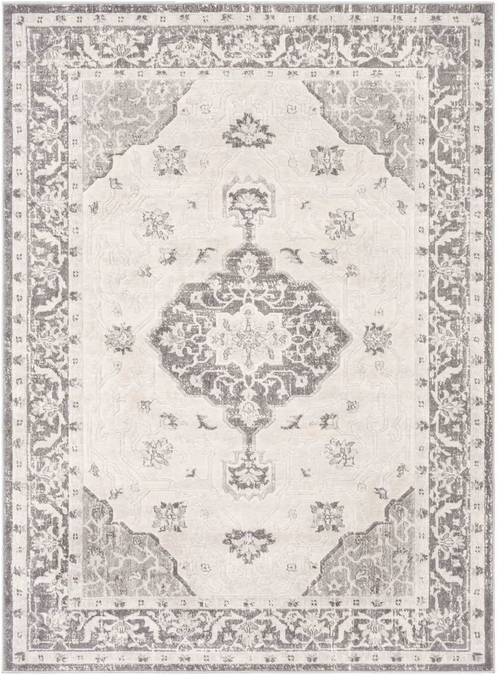 Remy RMY-2321 Traditional Polypropylene Rug RMY2321-71010 Charcoal, Medium Gray, White, Light Gray 100% Polypropylene 7'10" x 10'