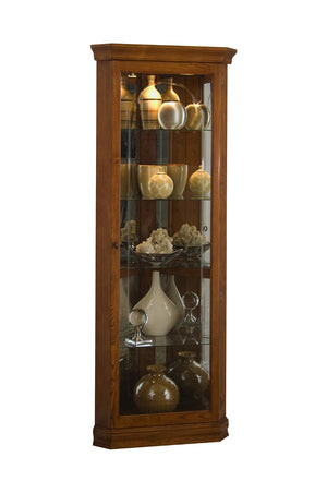 Pulaski Furniture Mirrored 4 Shelf Corner Curio Cabinet in Golden Oak Brown 20206-PULASKI 20206-PULASKI