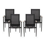 Noble House Barrister Outdoor Mesh and Aluminum Dining Chairs, Black and Natural (Set of 4)