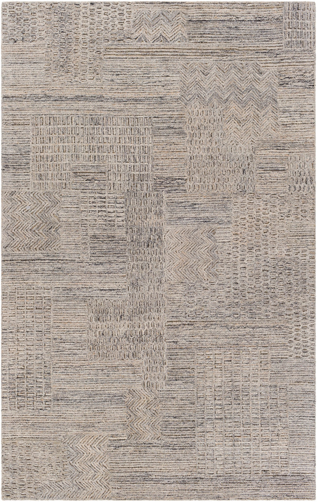 Rosario ROA-2300 Modern Polyester, Wool Rug ROA2300-81012 Charcoal, Medium Gray, Taupe, Beige 80% Polyester, 20% Wool 8'10" x 12'