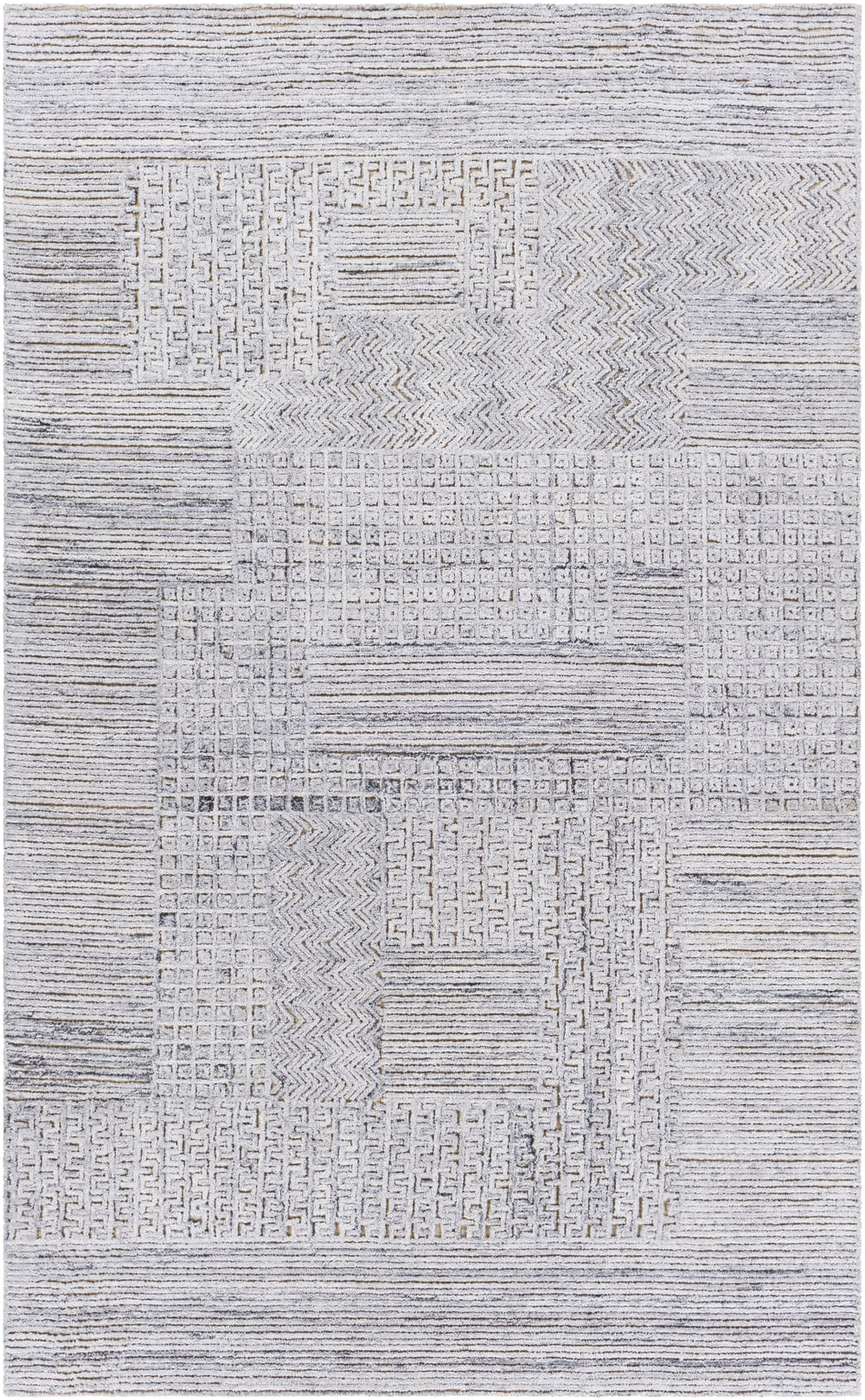 Rosario ROA-2302 Modern Polyester, Wool Rug ROA2302-81012 Charcoal, Medium Gray, Light Gray 80% Polyester, 20% Wool 8'10" x 12'