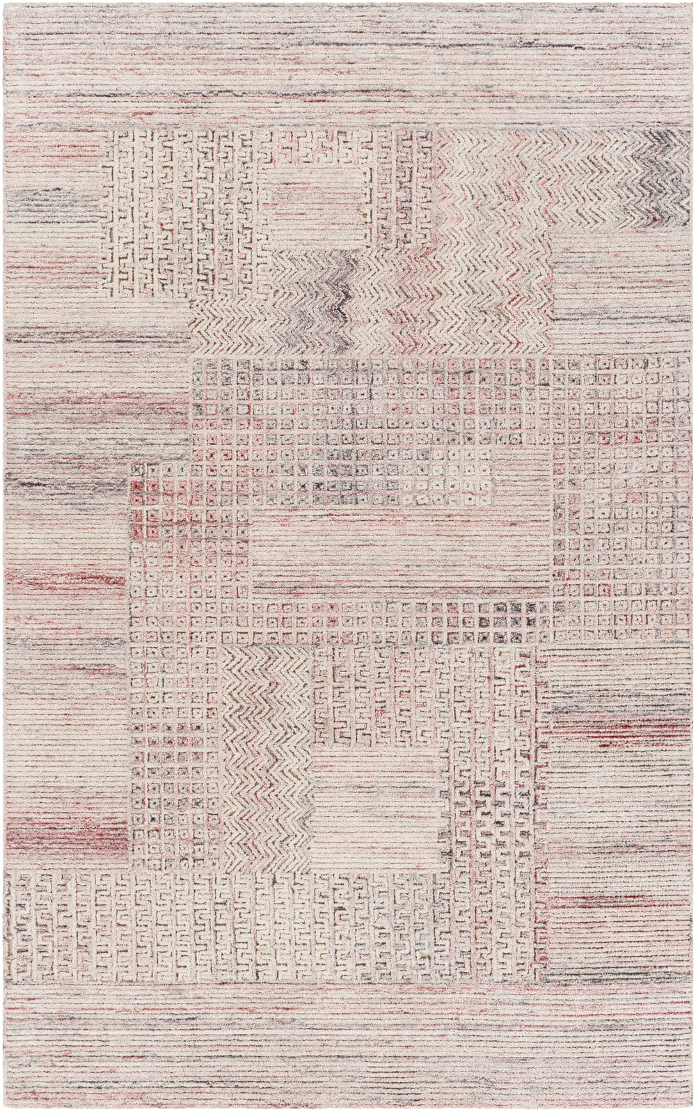 Rosario ROA-2303 Modern Polyester, Wool Rug ROA2303-81012 Charcoal, Medium Gray, Light Gray, Rose, Pale Pink, Beige 80% Polyester, 20% Wool 8'10" x 12'
