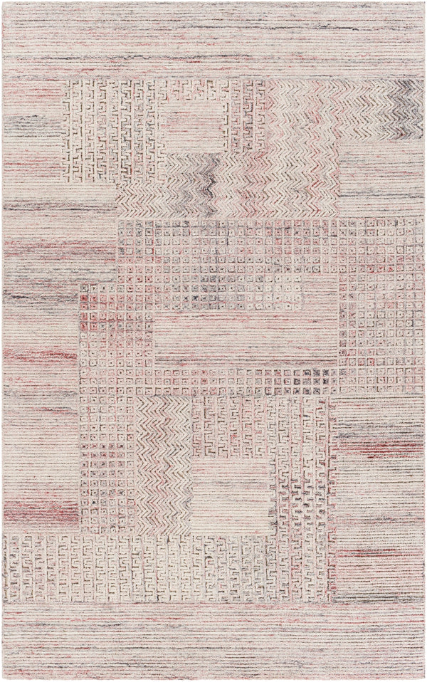 Rosario ROA-2303 Modern Polyester, Wool Rug ROA2303-81012 Charcoal, Medium Gray, Light Gray, Rose, Pale Pink, Beige 80% Polyester, 20% Wool 8'10" x 12'