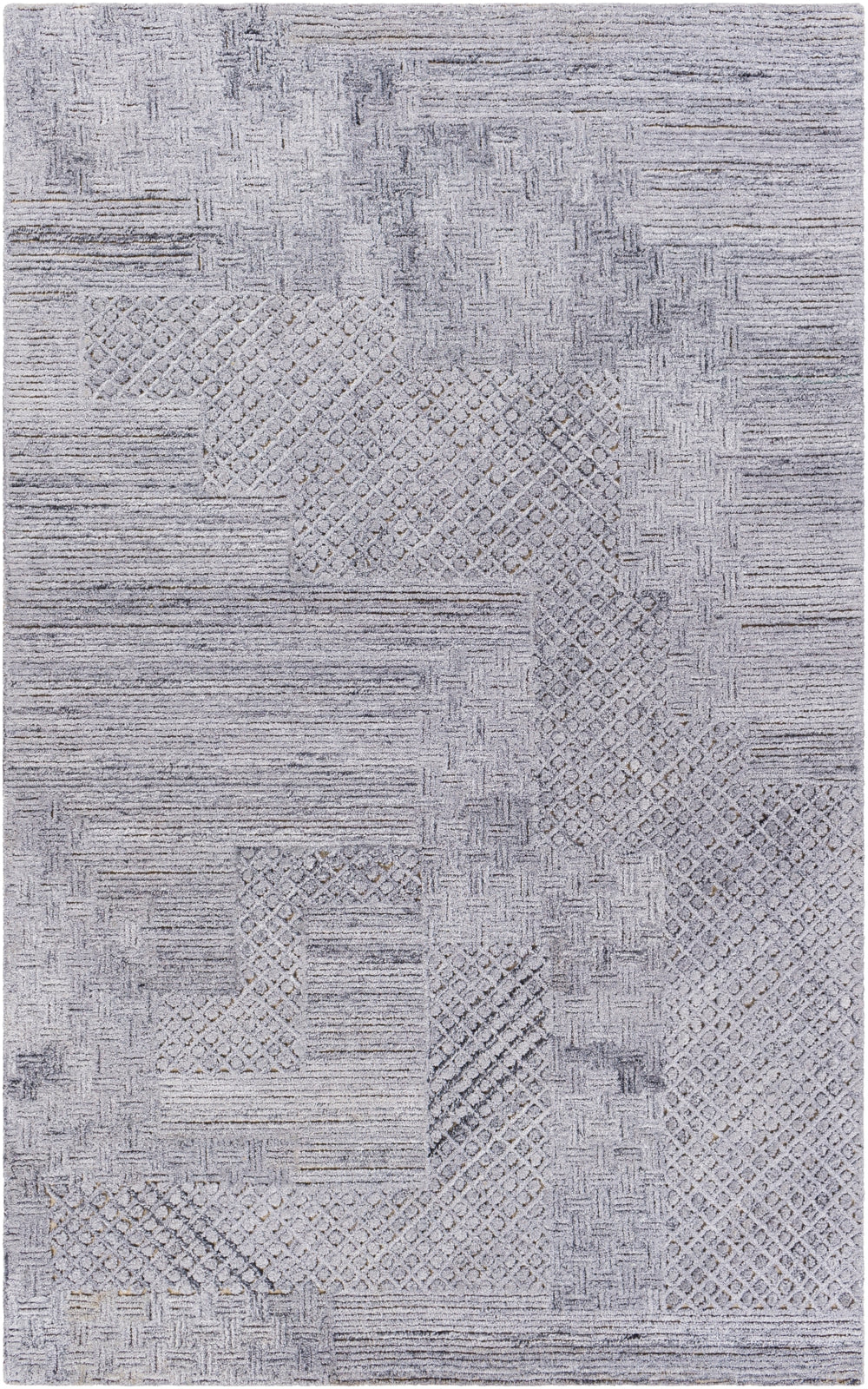 Rosario ROA-2305 Modern Polyester, Wool Rug ROA2305-81012 Charcoal, Medium Gray, Light Gray 80% Polyester, 20% Wool 8'10" x 12'