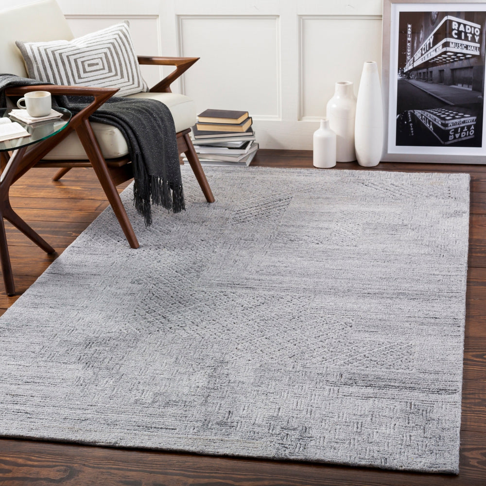 Rosario ROA-2305 Modern Polyester, Wool Rug ROA2305-81012 Charcoal, Medium Gray, Light Gray 80% Polyester, 20% Wool 8'10" x 12'
