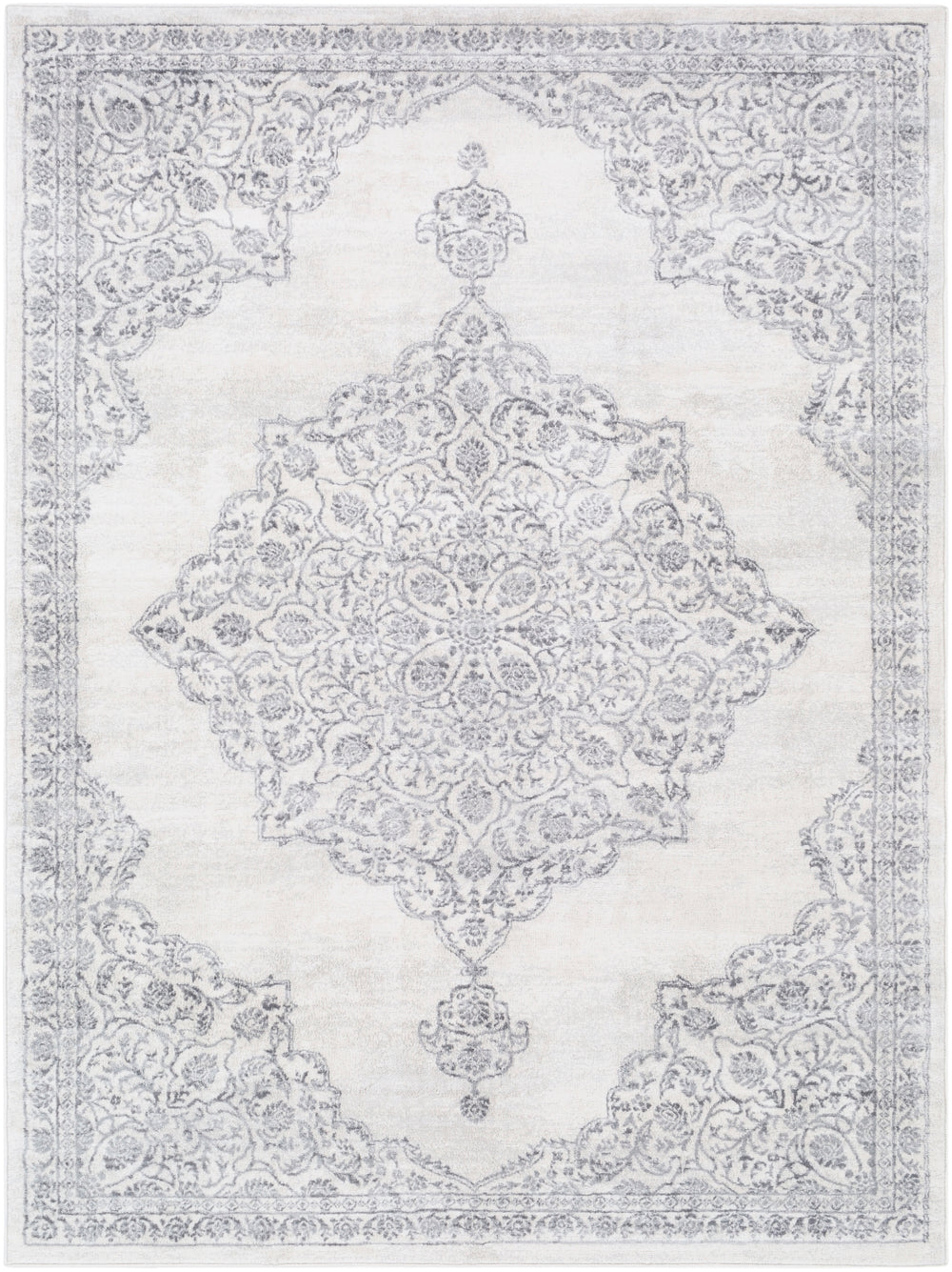 Roma ROM-2317 Traditional Polypropylene Rug ROM2317-9123 Medium Gray, Light Gray, White 100% Polypropylene 9' x 12'3"