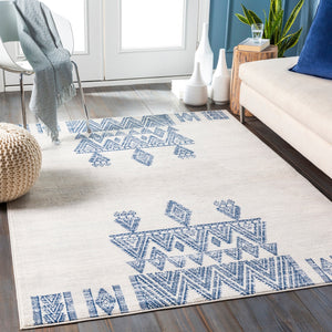 Roma ROM-2326 Global Polypropylene Rug ROM2326-9123 White, Light Gray, Dark Blue, Sky Blue 100% Polypropylene 9' x 12'3"