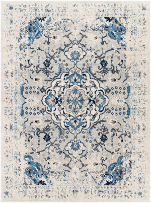 Roma ROM-2357 Traditional Polypropylene Rug ROM2357-9123 Cream, Sky Blue, Navy, Light Gray, Medium Gray, Charcoal 100% Polypropylene 9' x 12'3"
