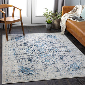 Roma ROM-2357 Traditional Polypropylene Rug ROM2357-9123 Cream, Sky Blue, Navy, Light Gray, Medium Gray, Charcoal 100% Polypropylene 9' x 12'3"