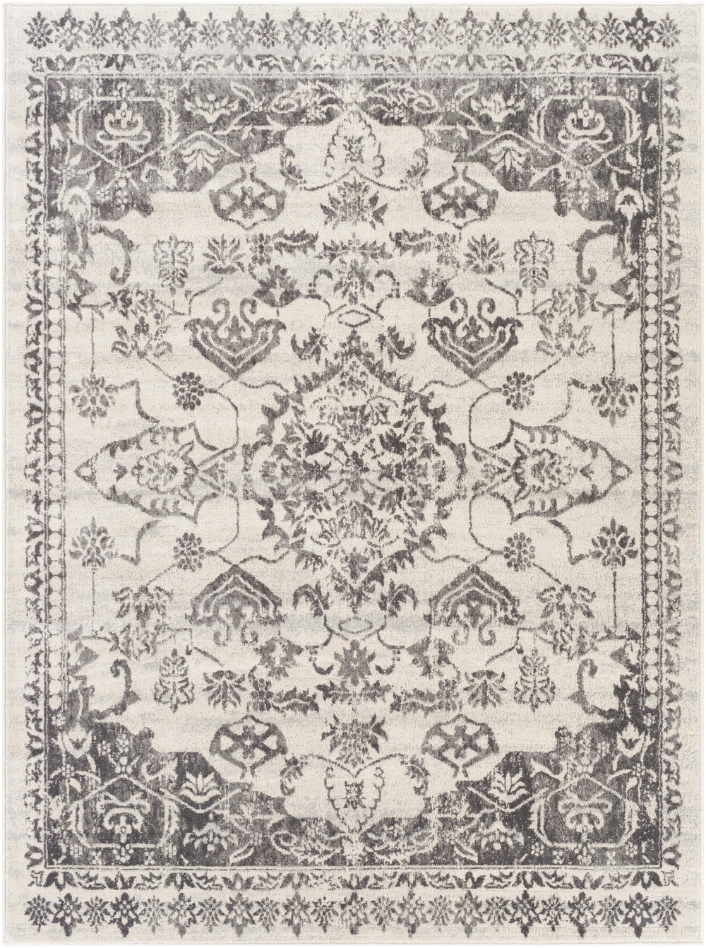 Roma ROM-2358 Traditional Polypropylene Rug ROM2358-9123 Medium Gray, Light Gray, Cream, Charcoal 100% Polypropylene 9' x 12'3"