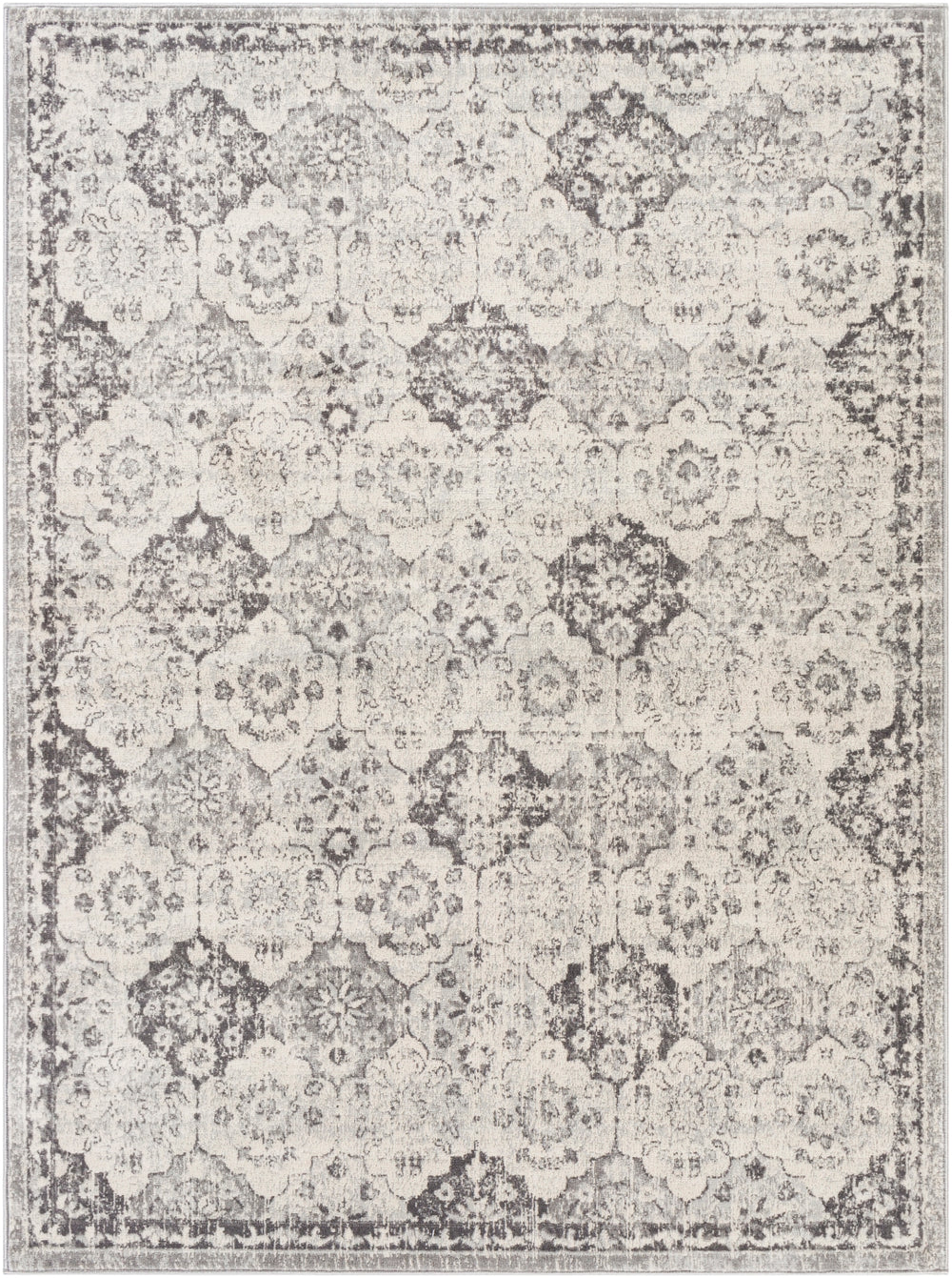 Roma ROM-2366 Traditional Polypropylene Rug ROM2366-9123 Charcoal, Light Gray, Cream, Medium Gray 100% Polypropylene 9' x 12'3"