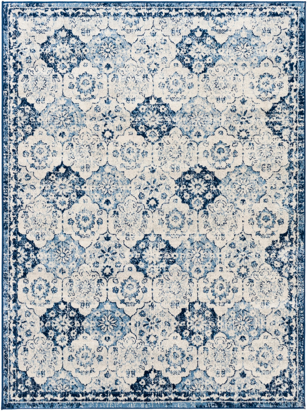 Roma ROM-2367 Traditional Polypropylene Rug ROM2367-9123 Navy, Light Gray, Cream, Sky Blue 100% Polypropylene 9' x 12'3"