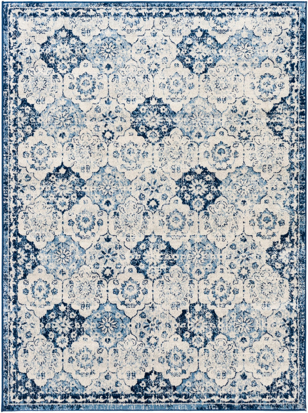 Roma ROM-2367 Traditional Polypropylene Rug ROM2367-9123 Navy, Light Gray, Cream, Sky Blue 100% Polypropylene 9' x 12'3"