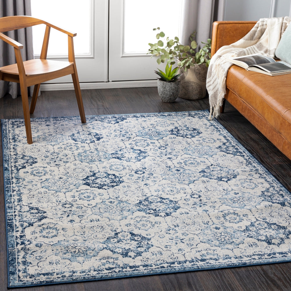 Roma ROM-2367 Traditional Polypropylene Rug ROM2367-9123 Navy, Light Gray, Cream, Sky Blue 100% Polypropylene 9' x 12'3"