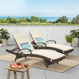 Salem Outdoor Wicker Adjustable Chaise Lounge with Arms w/ IVORY Cushion Noble House