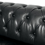 Sagewood Contemporary Faux Leather Tufted 3 Seater Sofa, Midnight Black and Dark Brown Noble House