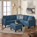 Zahra Dark Blue Fabric Sectional Couch with Storage Ottoman