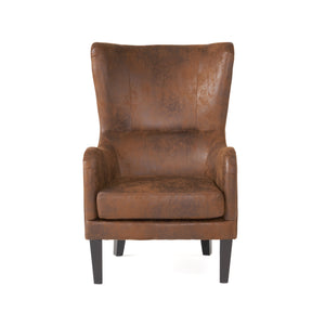 Lorenzo Contemporary Microfiber Wingback Club Chair with Nailhead Trim, Brown Noble House