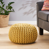 Moro Handcrafted Modern Cotton Pouf, Yellow Noble House