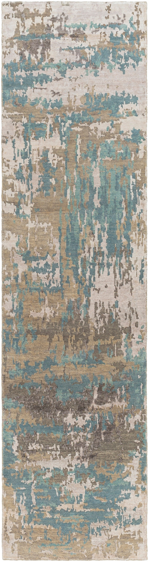Arte RTE-2301 Modern Wool, Viscose Rug RTE2301-2610 Sage, Teal, Taupe, Medium Gray, Khaki, Dark Brown 60% Wool, 40% Viscose 2'6" x 10'
