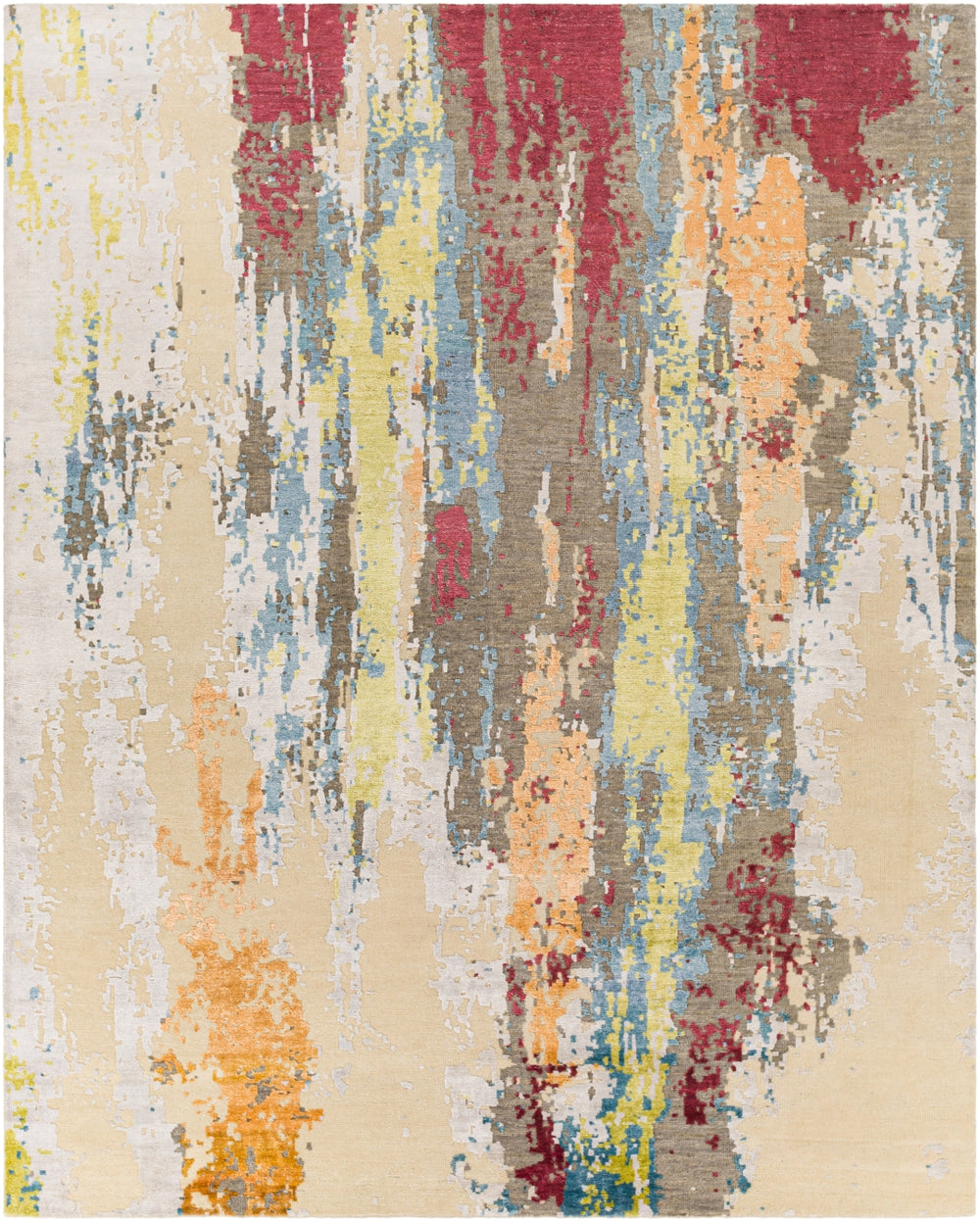 Arte RTE-2308 Modern Viscose, Wool Rug RTE2308-913 Medium Gray, Sky Blue, Lime, Peach, Dark Red, Light Gray, Beige 54% Viscose, 46% Wool 9' x 13'