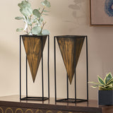 Cedarville Handcrafted Large Iron Decorative Frame Vase, Aged Brass and Black Noble House