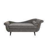 Calvert Contemporary Velvet Chaise Lounge with Scroll Arms, Taupe and Dark Brown Noble House