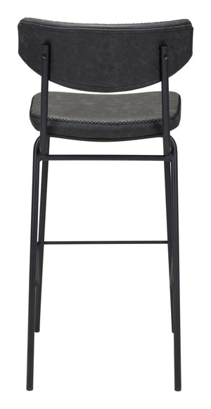 Zuo Modern Sharon 100% Polyurethane, Plywood, Steel Modern Commercial Grade Barstool Set - Set of 4 Vintage Black, Black 100% Polyurethane, Plywood, Steel
