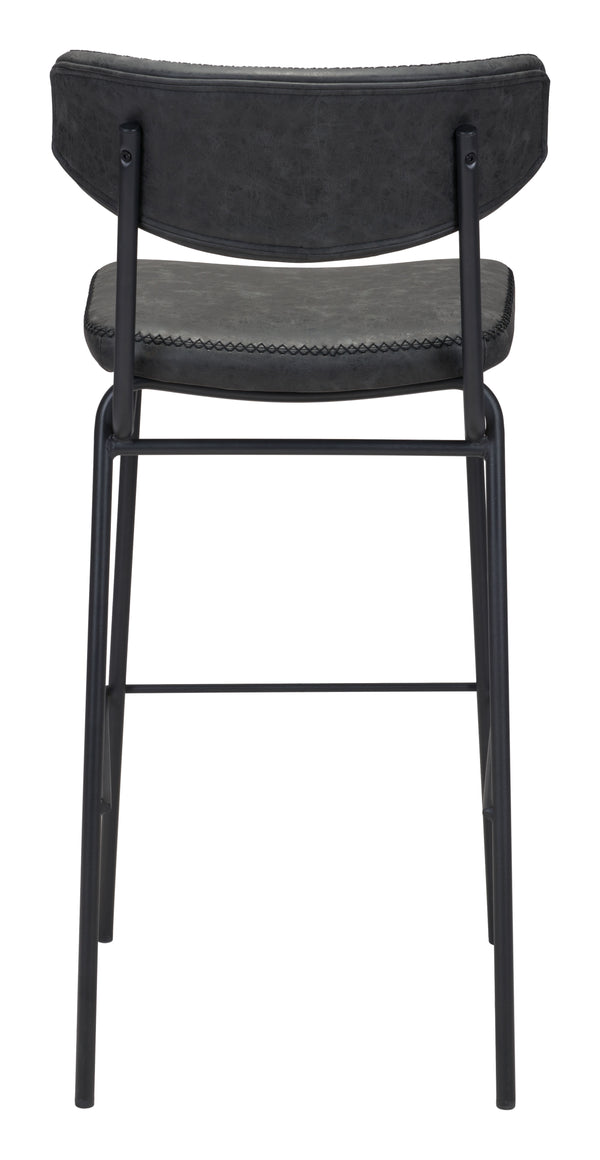 Zuo Modern Sharon 100% Polyurethane, Plywood, Steel Modern Commercial Grade Barstool Set - Set of 4 Vintage Black, Black 100% Polyurethane, Plywood, Steel