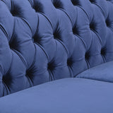 Parksley Tufted Chesterfield Velvet 3 Seater Sofa, Midnight Blue and Dark Brown Noble House