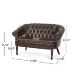 Mooney Chesterfield Leather Tufted Loveseat with Nailhead Trim, Dark Brown and Espresso Noble House