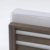Oana Outdoor Modular Acacia Wood Sofa with Cushions, Gray and White Noble House