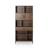 Fuller Contemporary Faux Wood Cube Unit Bookcase, Walnut and Black Noble House