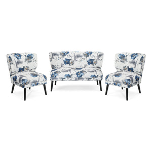 Noble House Desdemona Contemporary 3-Piece Chat Set, Print and Black