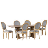 Derring French Country Fabric Upholstered Wood 7 Piece Dining Set